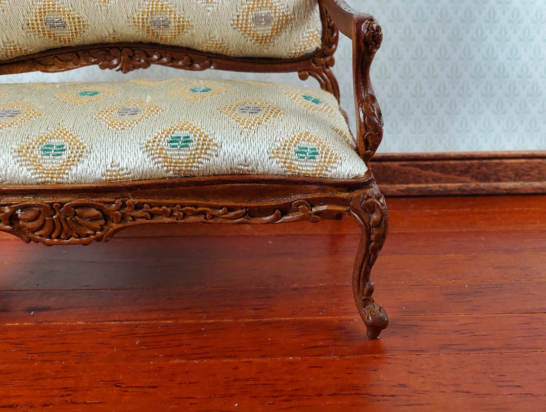 JBM Dollhouse Settee Sofa Rococo Style Walnut 1:12 Scale Miniature Furniture