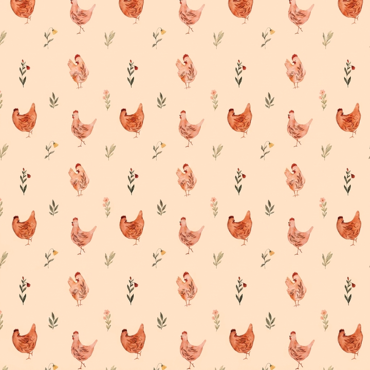 Dollhouse Kitchen Wallpaper 3 Sheet Peachy Chickens 1:12 Country Spring