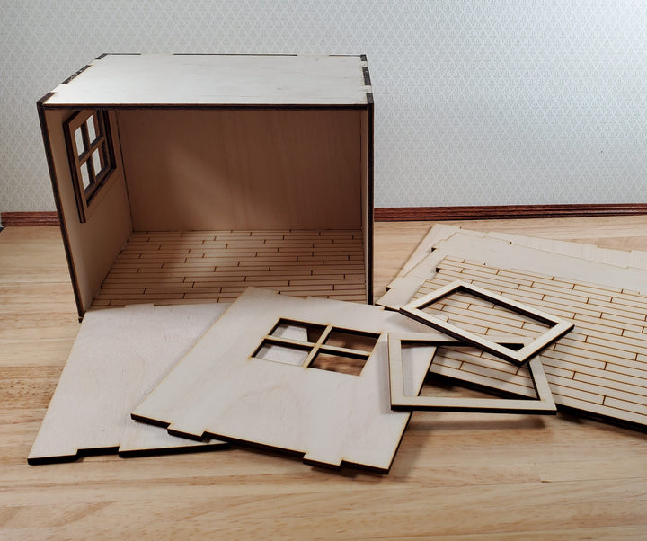 Half Scale Room Box DIY Kit Small Diorama Window Wood Floor 1:24 Miniature 6x4.5