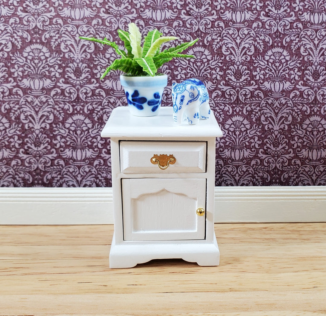 Dollhouse Miniature Nightstand Side Table with Drawer White 1:12 Scale Furniture