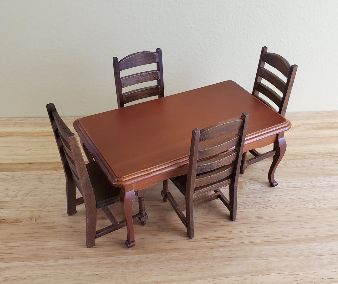 Dollhouse Miniature Dining Room Table Medium Walnut Finish 1:12 Scale Furniture