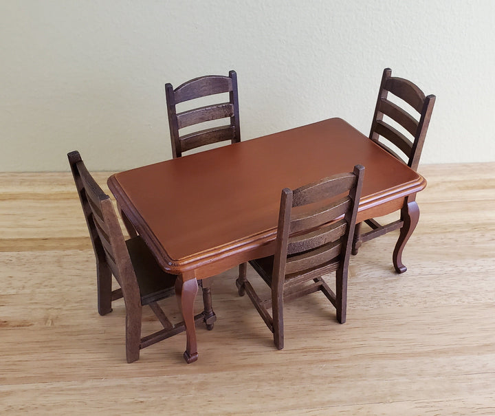 Dollhouse Miniature Dining Room Table Medium Walnut Finish 1:12 Scale Furniture