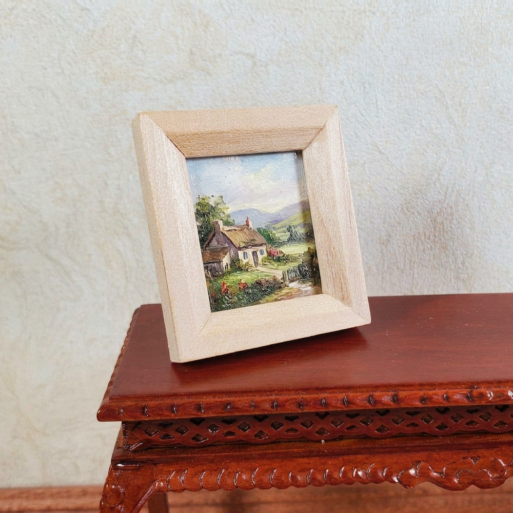Miniature Picture Frame Wood with Backing and Stand Vertical Portrait 1 7/16"