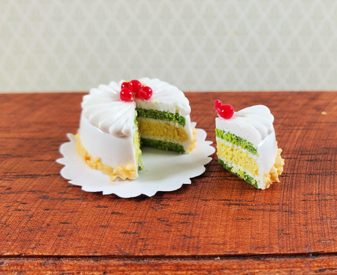 Dollhouse Cake with Slice Cut Out Cherries 1:12 Scale Miniature Dessert Food