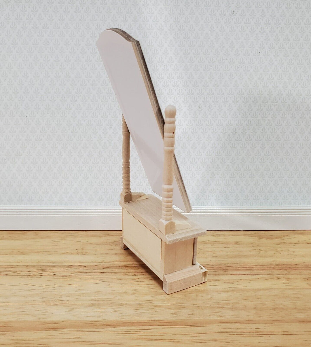 Dollhouse Mirror Full Length Dressing on Wood Tilting Frame 1:12 Scale Miniature