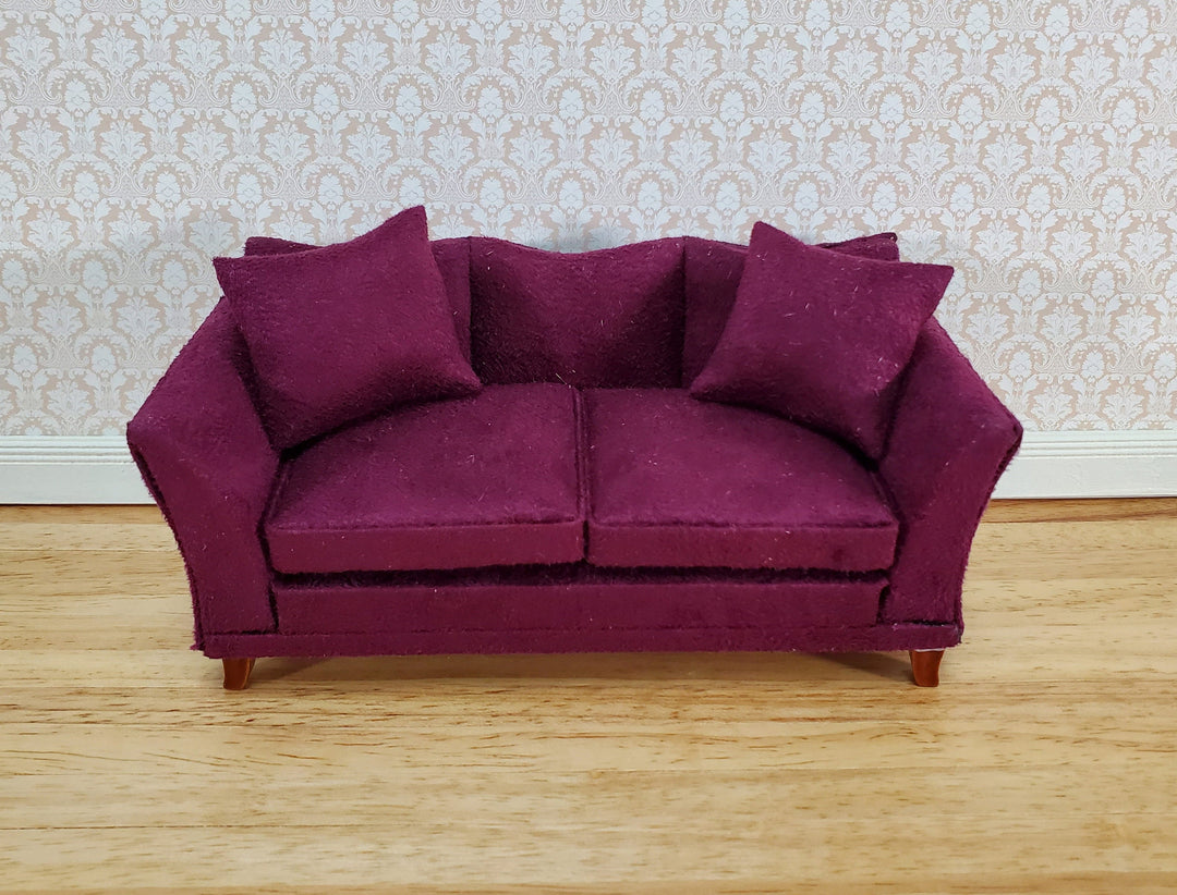 Dollhouse Sofa Couch Plum Burgundy Modern Style 1:12 Scale