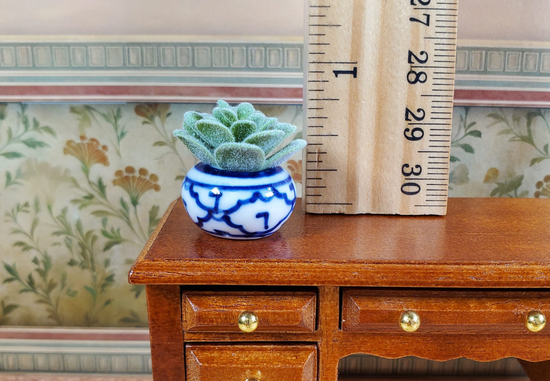Dollhouse Succulent Echeveria Plant in a Ceramic Decorative Planter 1:12 Scale Miniature Prop