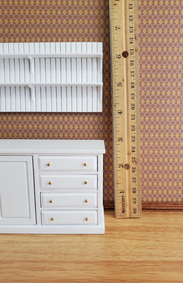 JBM Dollhouse Kitchen Sink Cabinet & Wall Plate Shelf White 1:12 Scale Miniature