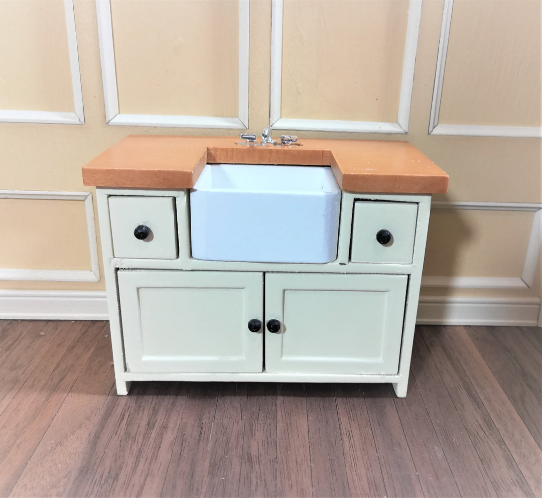 Dollhouse Miniature Kitchen Sink with Counter Top & Cabinet 1:12 Scale Cream