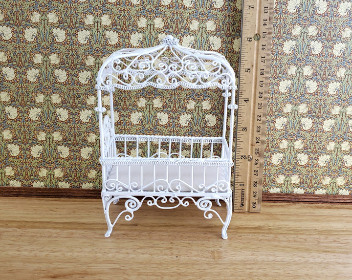 Dollhouse Miniature Canopy Crib White Wire 1:12 Scale Nursery Furniture