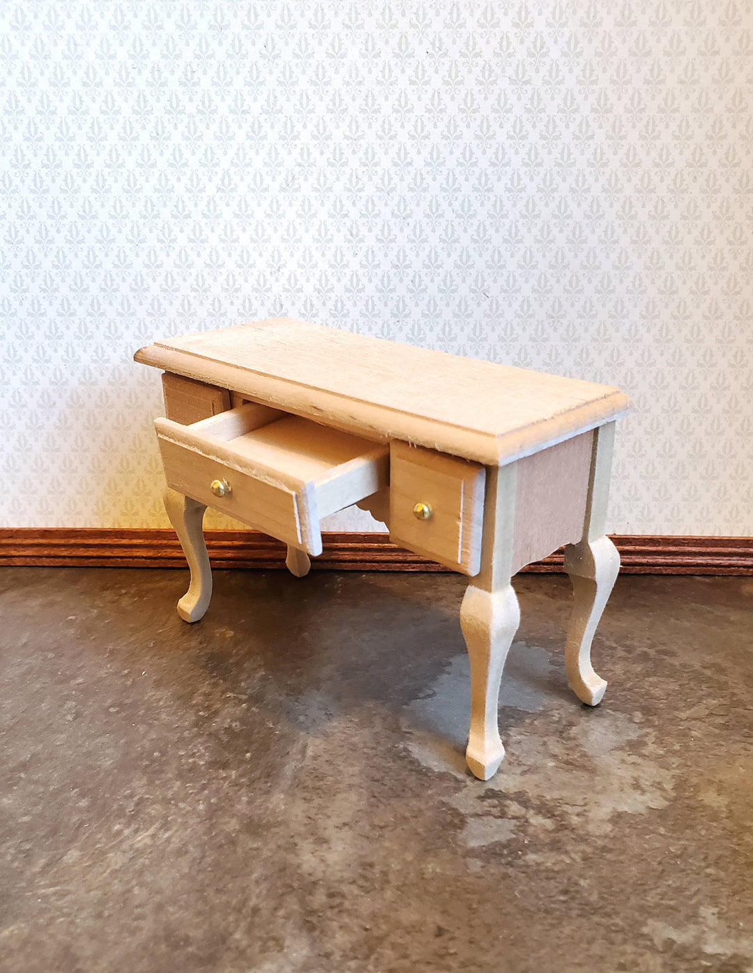 Dollhouse Miniature Writing Desk or Vanity Table Unpainted Wood 1:12 Scale