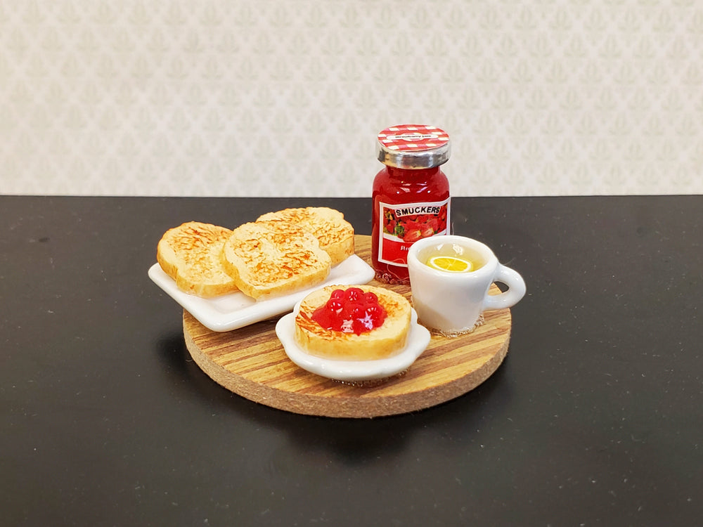 Dollhouse Toast Set with Jelly Plates &Tea on Cutting Board 1:12 Scale Miniature Food Kitchen