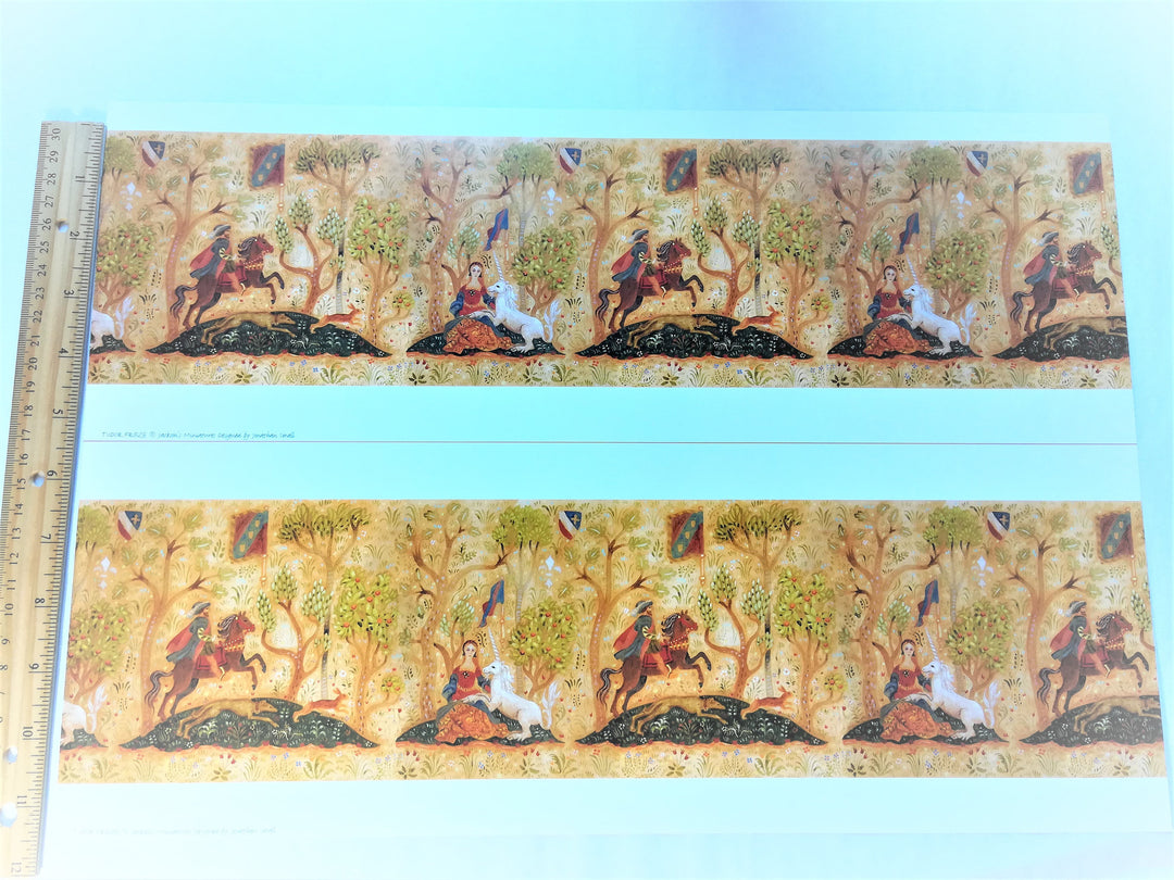 Dollhouse Miniature Wallpaper Tudor Style Frieze 1:12 Scale Unicorn Horse Trees