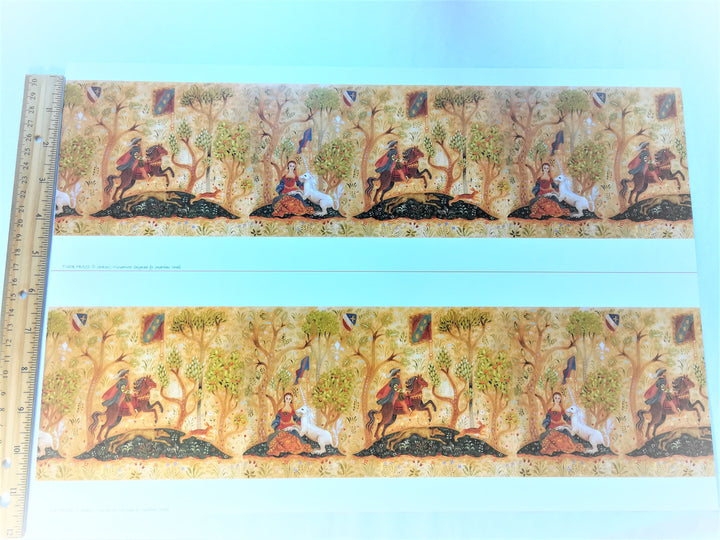 Dollhouse Miniature Wallpaper Tudor Style Frieze 1:12 Scale Unicorn Horse Trees