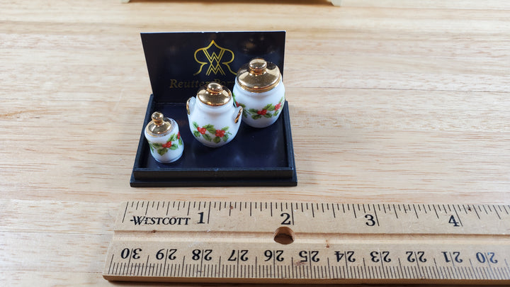 Dollhouse Cookie Jars Bins Reutter Porcelain Mistletoe 1:12 Scale Miniature
