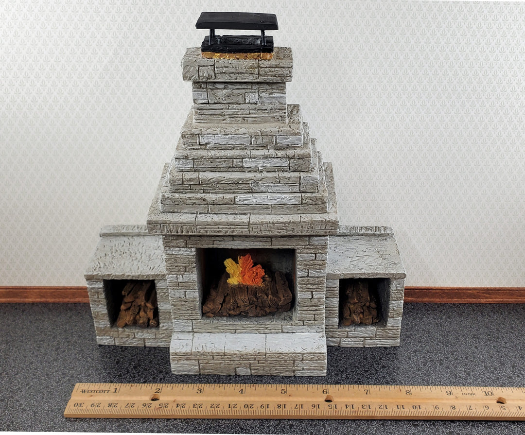 Miniature Fireplace Large Outdoor Modern "Stone" Style 1:12 Scale Dollhouse