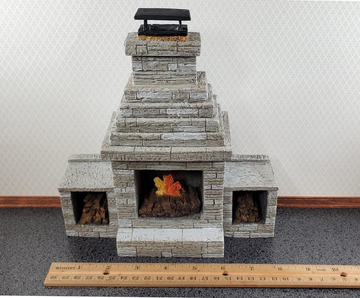 Miniature Fireplace Large Outdoor Modern "Stone" Style 1:12 Scale Dollhouse