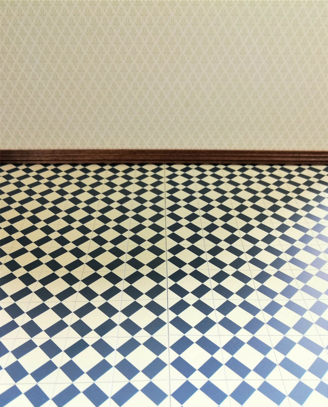 Dollhouse Miniature Tile Flooring Sheet Blue & Cream 1:12 Scale Break Off Pieces