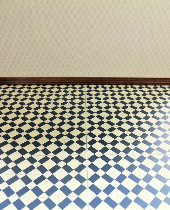 Dollhouse Miniature Tile Flooring Sheet Blue & Cream 1:12 Scale Break Off Pieces
