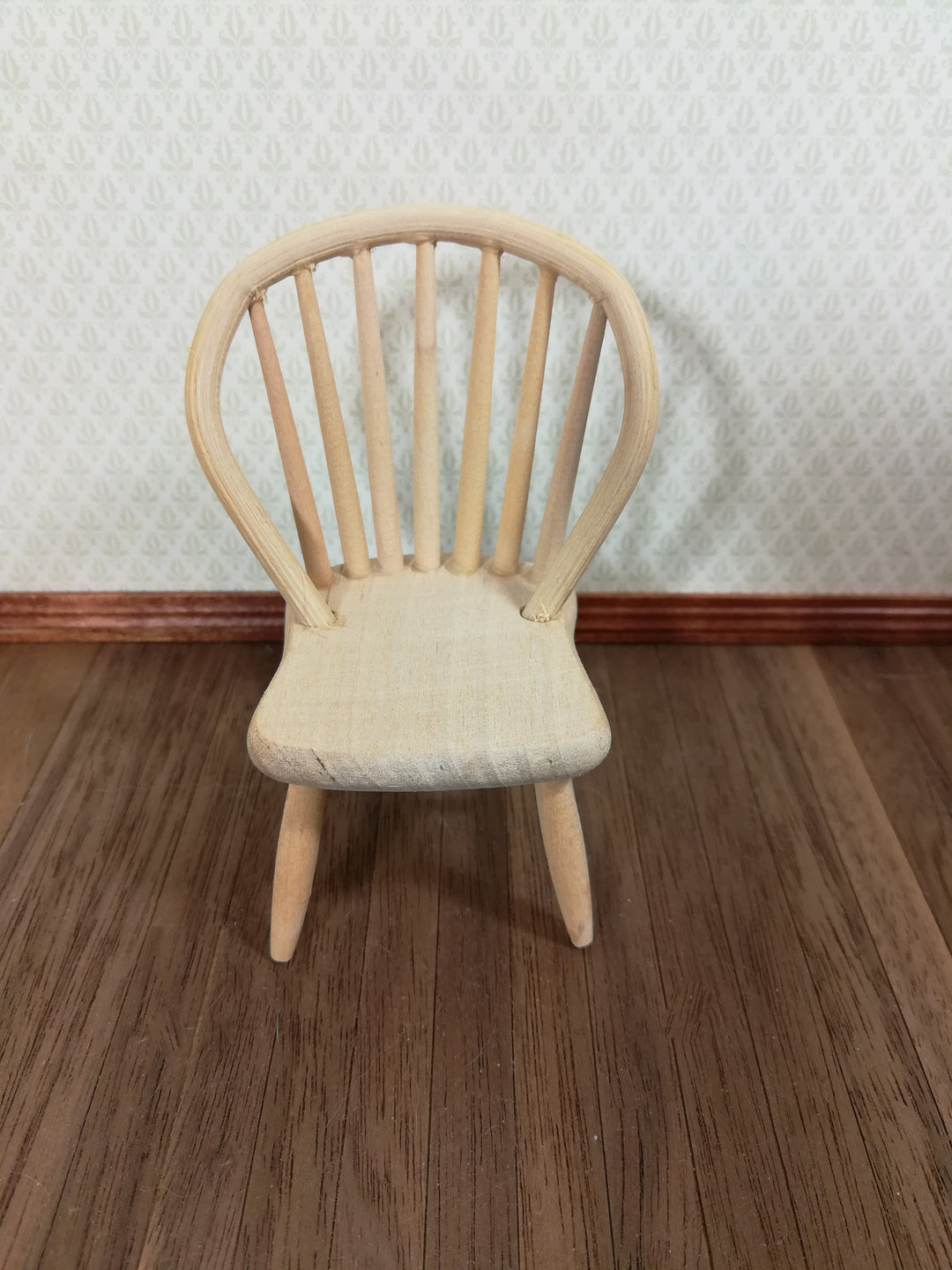 Dollhouse Miniature Windsor Spindle Back Kitchen Chair Unfinished Wood 1:12 Scale