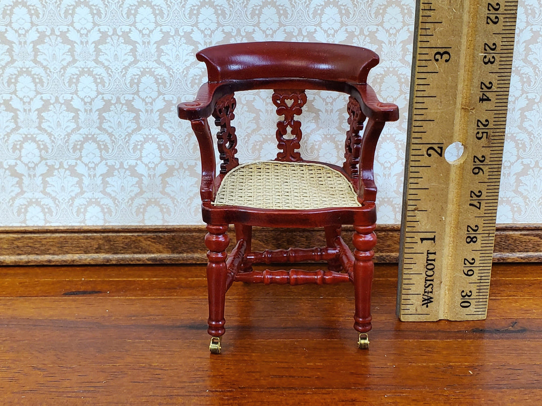 Dollhouse Dicken's Writing Chair Mahogany Finish Cane Seat 1:12 Scale Miniature Furniture