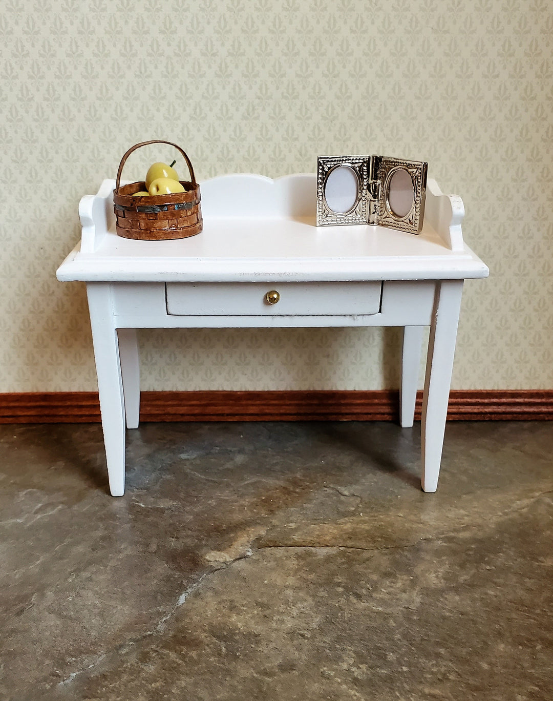 Dollhouse Writing Desk with Drawer Wood White Finish 1:12 Scale Miniature Furniture