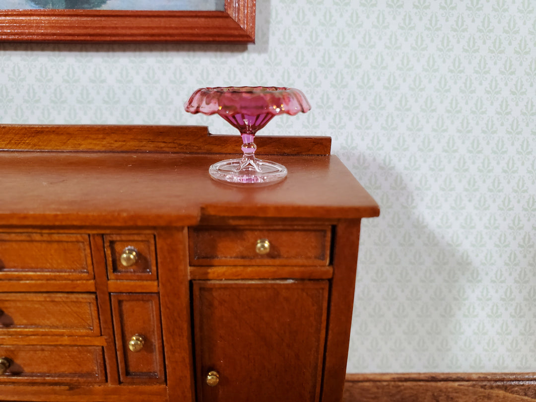 Dollhouse Pedestal Bowl Turned Edges Cranberry Glass 1:12 Scale Philip Grenyer Hand Blown
