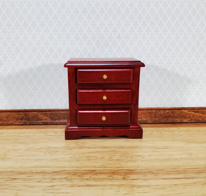 Dollhouse Nightstand Side Table Mahogany 3 Drawers 1:12 Scale Miniature Furniture