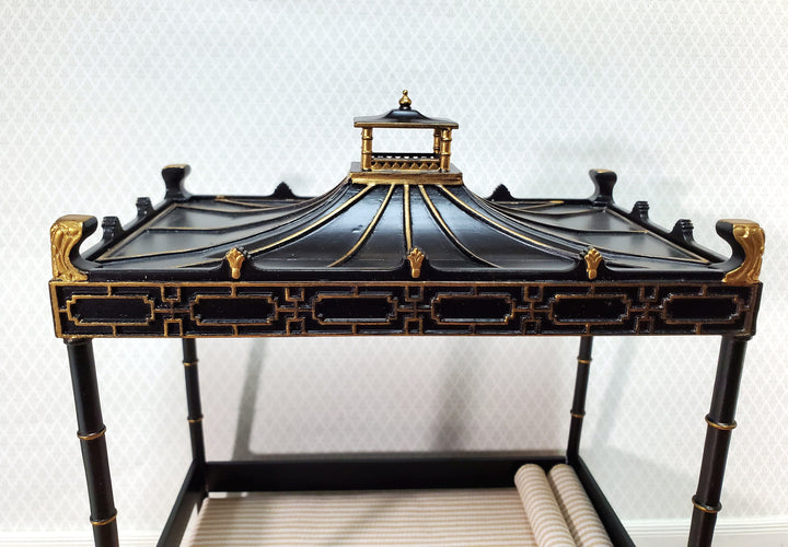 JBM Dollhouse Bed Qing Dynasty Style Black Gold 1:12 Miniature Bedroom Furniture
