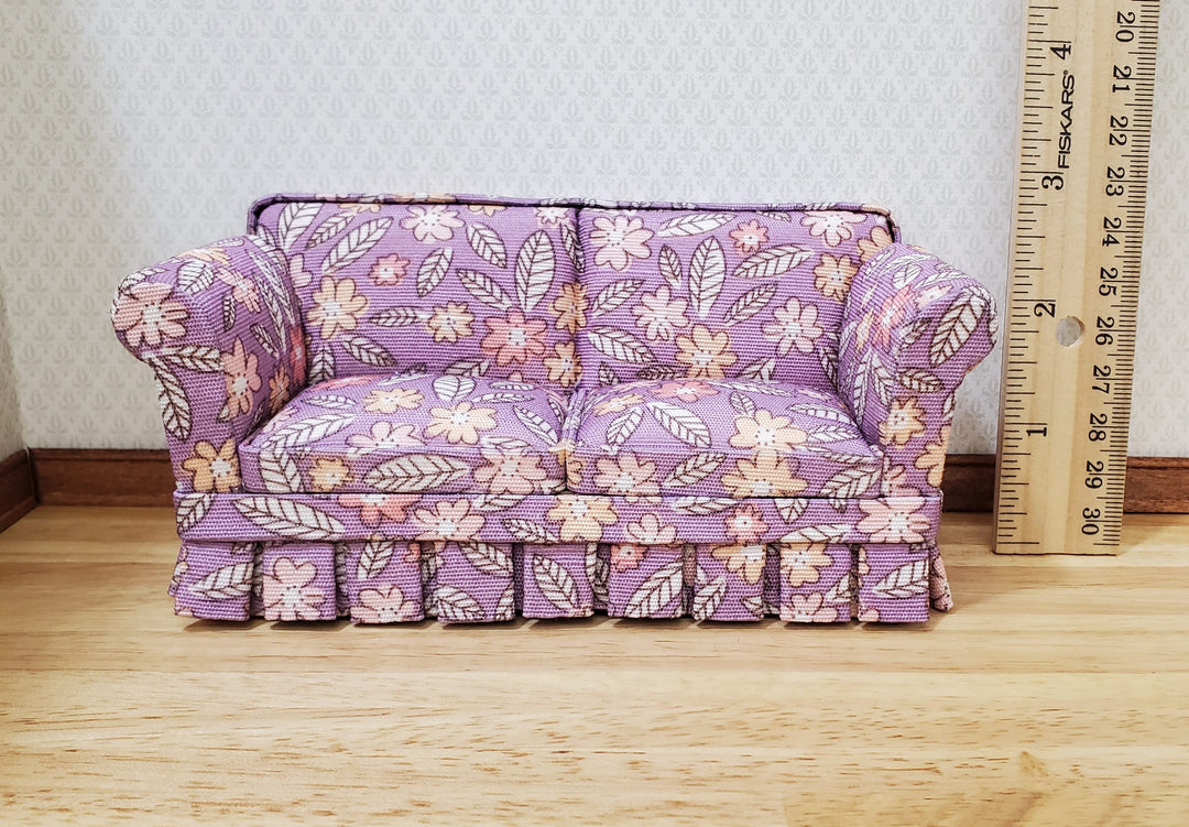 JBM Dollhouse Sofa Couch Purple Floral Modern Style 1:12 Scale Furniture