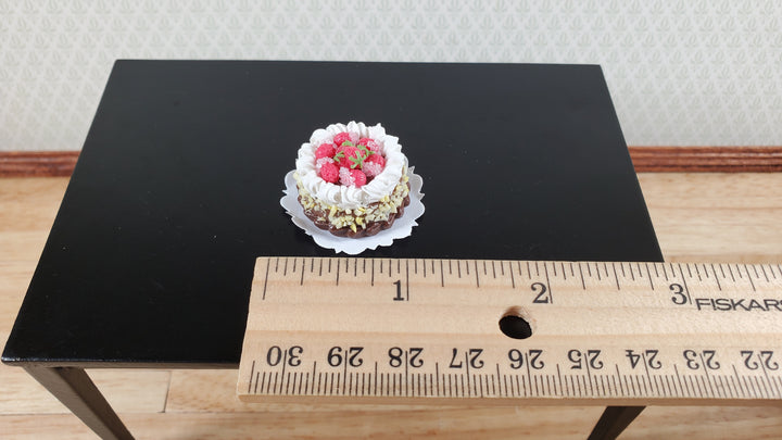 Dollhouse Round Cake Chocolate & Strawberries 1:12 Scale Miniature Food Bakery