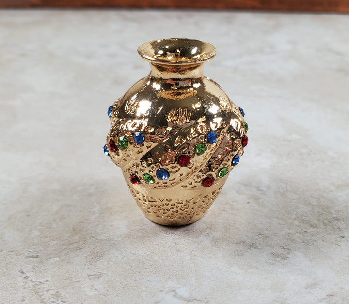 Dollhouse Gold Floor Vase Large Jewel Encrusted use 1:12 or 1/6 Scale Miniature
