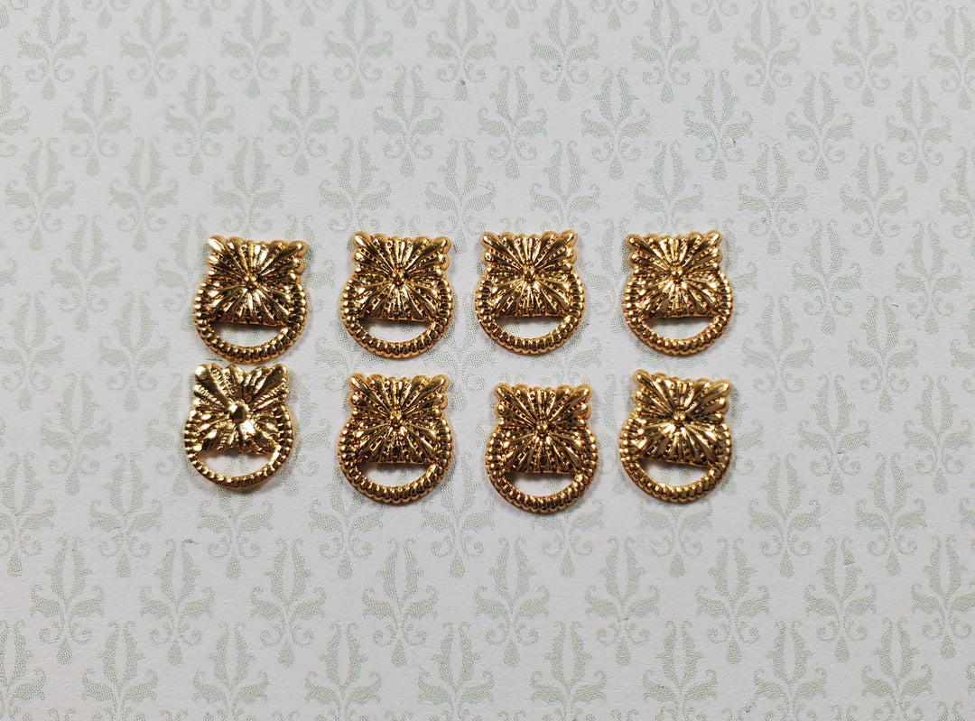 Dollhouse Flower Medallion Drawer Pulls Gold Brass 8 Pieces 1:12 Scale Miniature