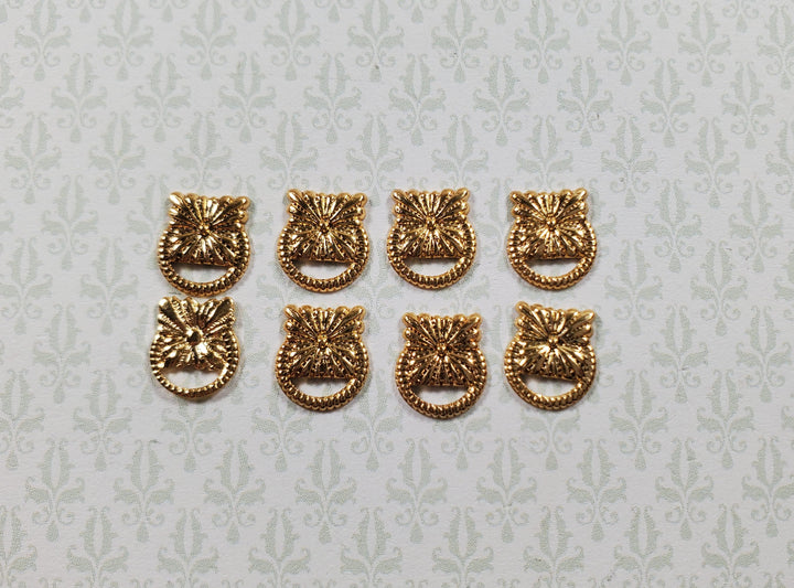 Dollhouse Flower Medallion Drawer Pulls Gold Brass 8 Pieces 1:12 Scale Miniature