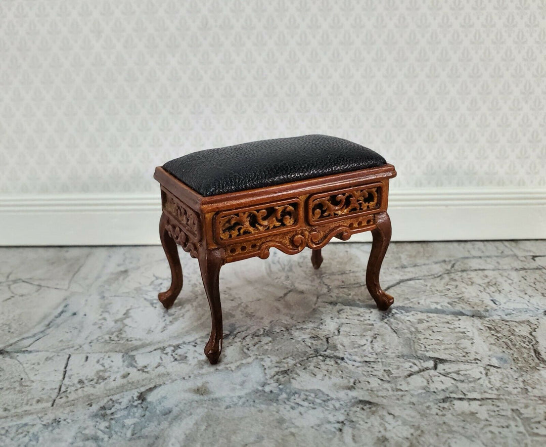 JBM Dollhouse Vanity Stool Bench Wood Faux Leather Seat 1:12 Scale Furniture