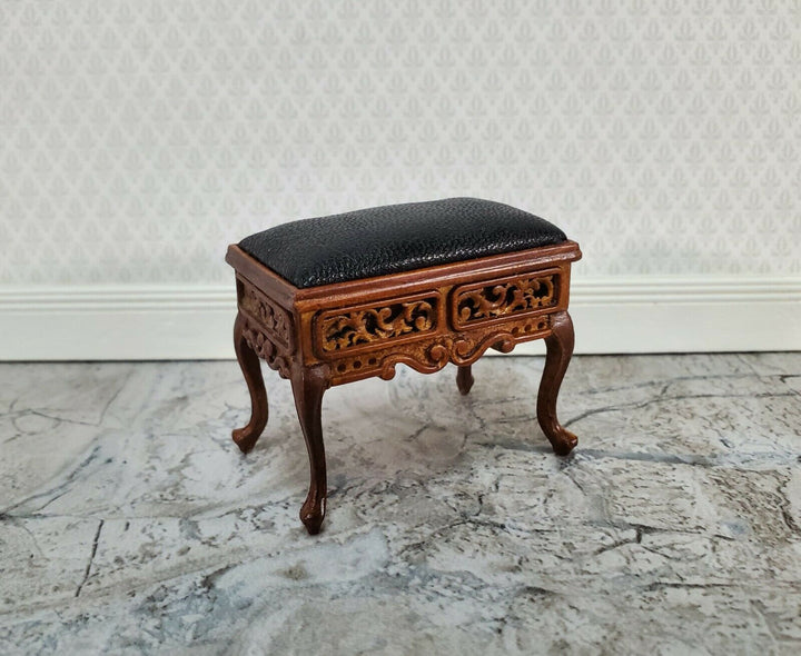 JBM Dollhouse Vanity Stool Bench Wood Faux Leather Seat 1:12 Scale Furniture