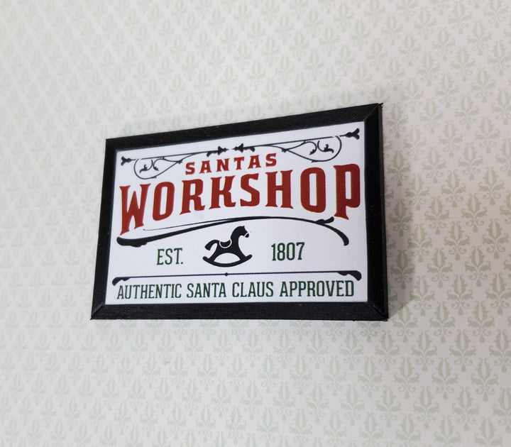Miniature Santa's Workshop Wood Sign for Dollhouse 2.75" x 1.75" Handcrafted