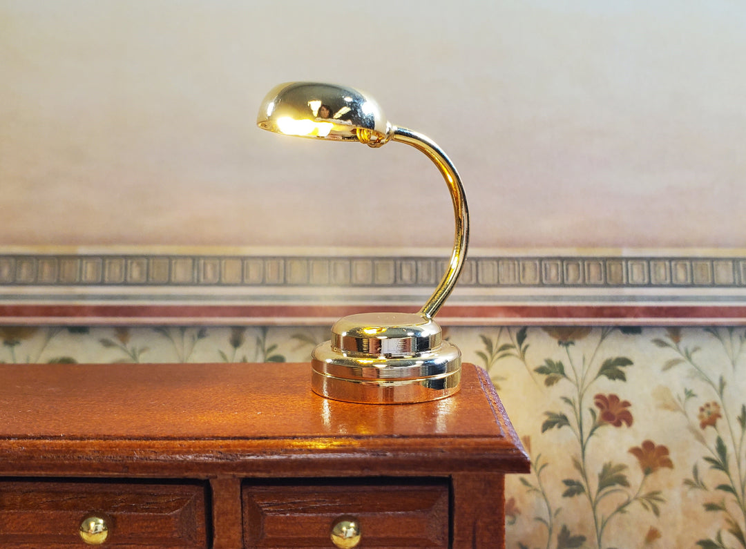Dollhouse Modern Gold Desk Lamp Battery Operated 1:12 Scale Miniature Light