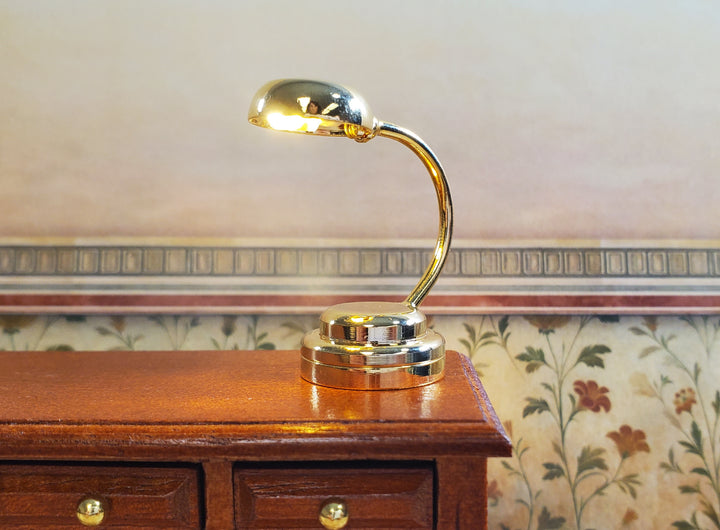 Dollhouse Modern Gold Desk Lamp Battery Operated 1:12 Scale Miniature Light