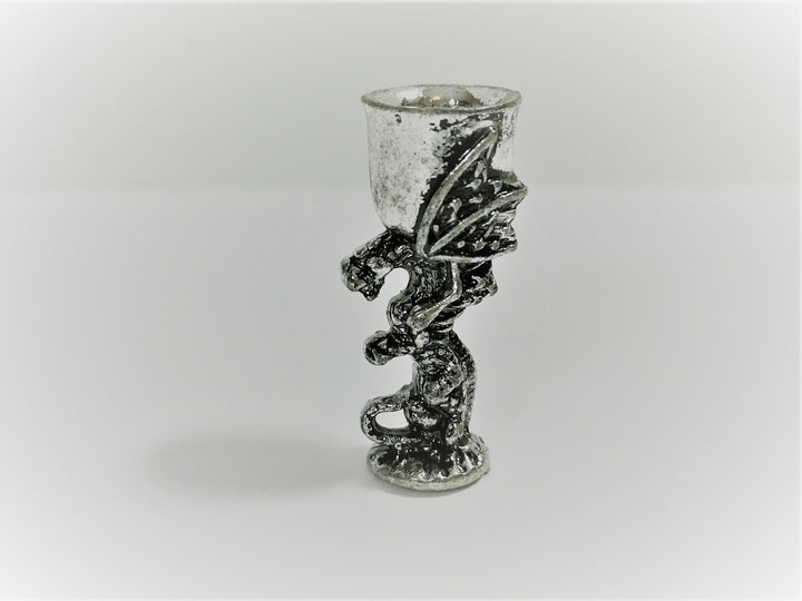 Dollhouse Miniature Dragon Goblet Chalice Metal Silver Tone 1:12 Scale Decoration