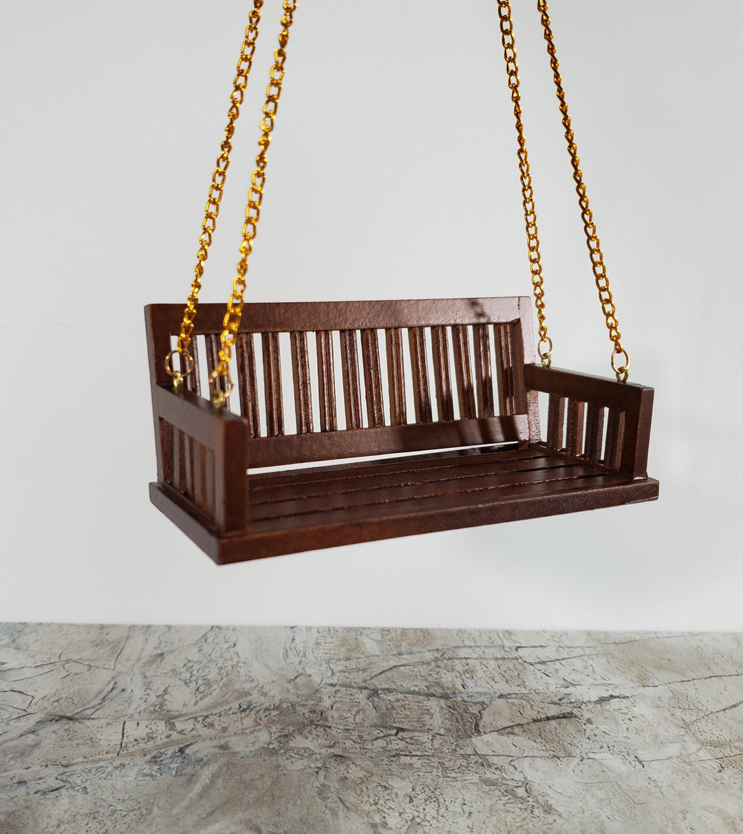 Dollhouse Porch Swing Bench Style Walnut Finish 1:12 Scale Miniature Furniture