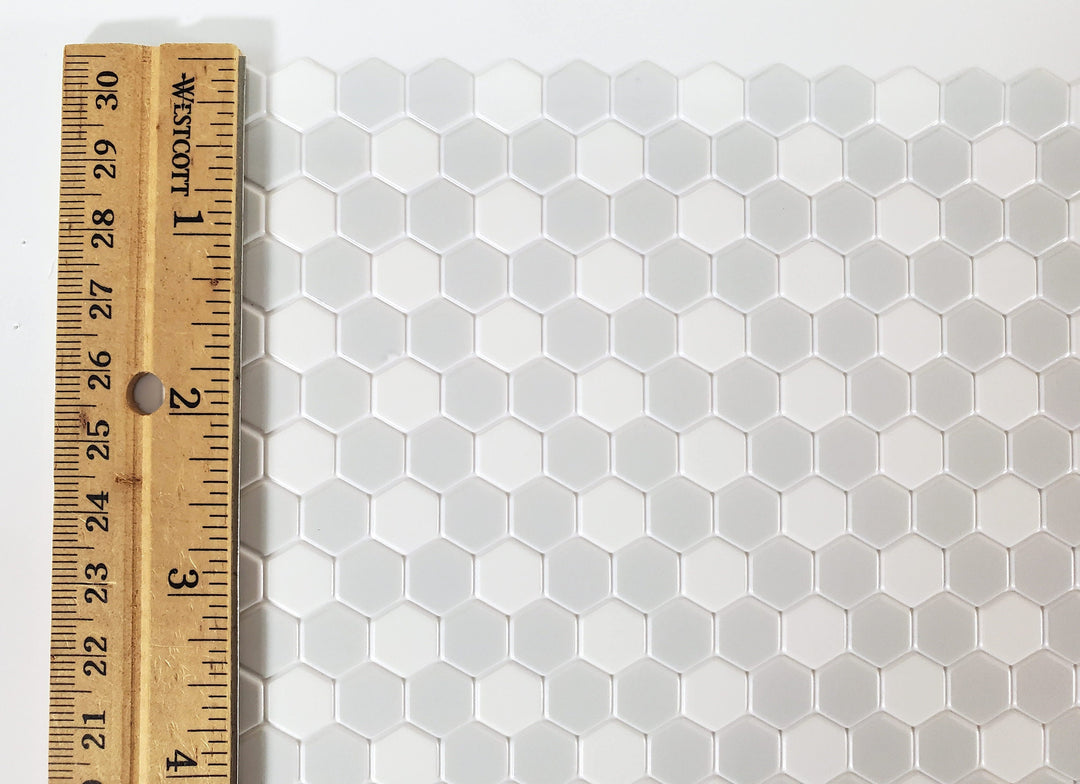 Dollhouse Hexagon Vinyl Tile Flooring Embossed Gray & White 1:12 Scale Miniatures