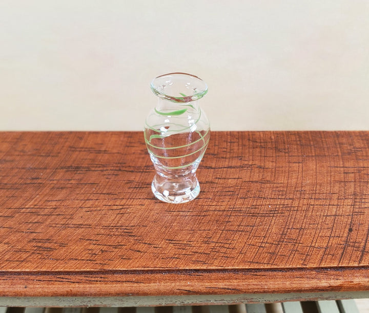 Dollhouse Classic Pedestal Vase Green Swirl 1:12 Scale Glass Miniature Decor