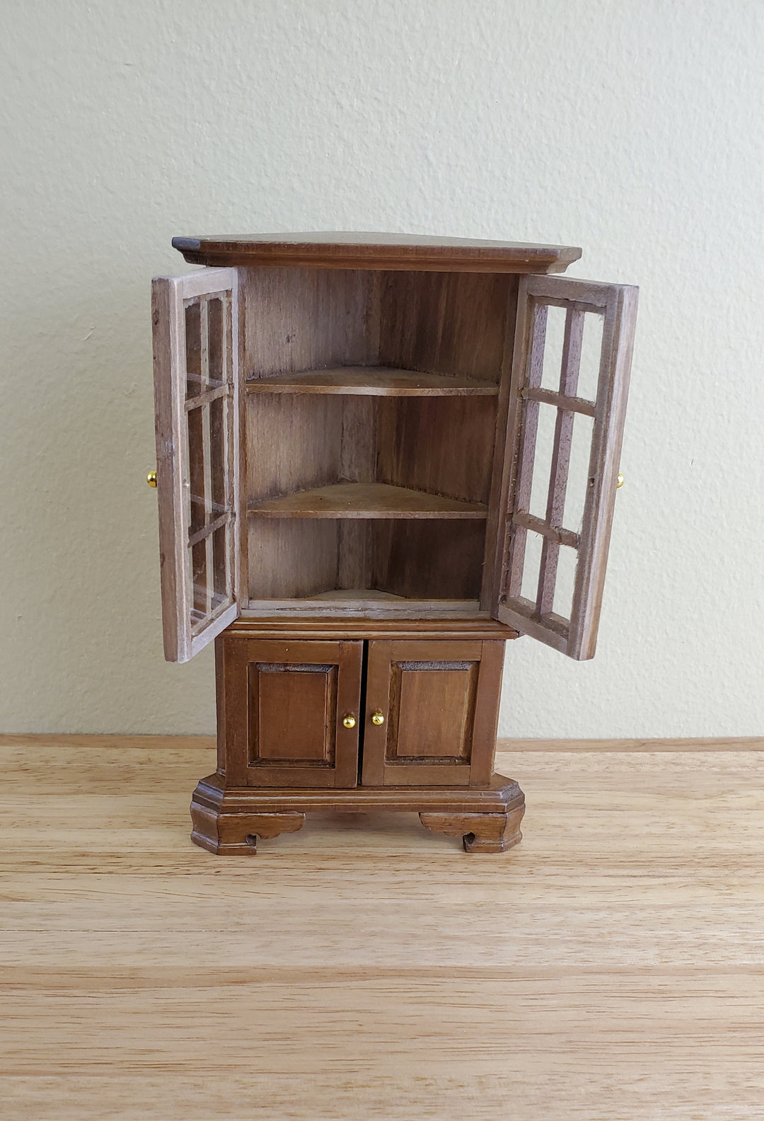 Dollhouse Miniature Corner Kitchen Hutch Walnut Finish 1:12 Scale Furniture
