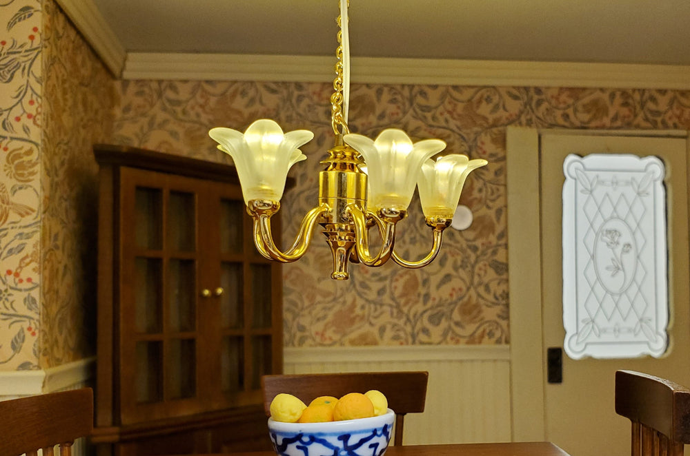 Dollhouse Chandelier Ceiling Wand Light Battery Operated 5 Arm Flower 1:12 Scale