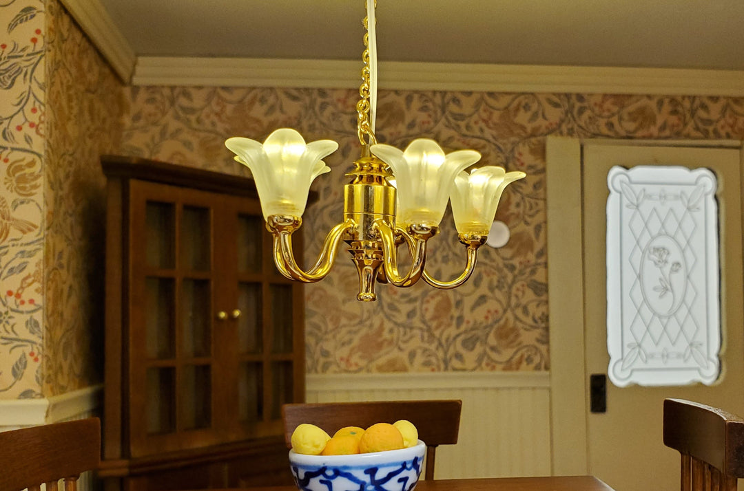 Dollhouse Chandelier Ceiling Wand Light Battery Operated 5 Arm Flower 1:12 Scale