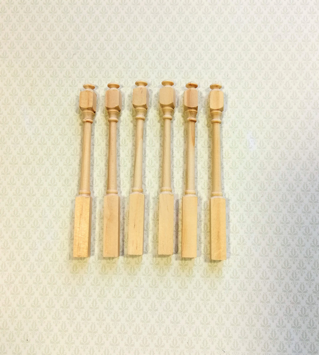 Dollhouse Miniature Spindles Newel Posts Wood Tall Narrow 6 Pieces 1:12 Scale 3 1/2" Long