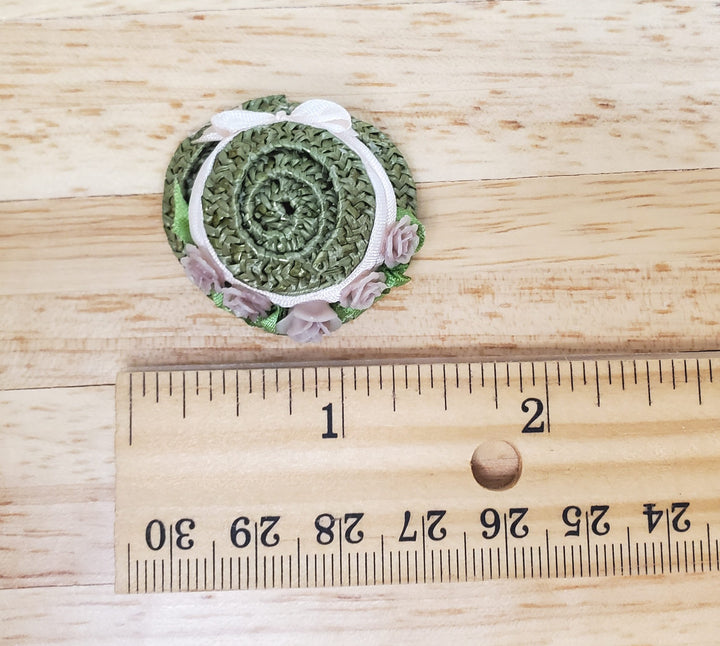 Dollhouse Victorian Hat Green with Pink Roses Handmade 1:12 Scale Miniature