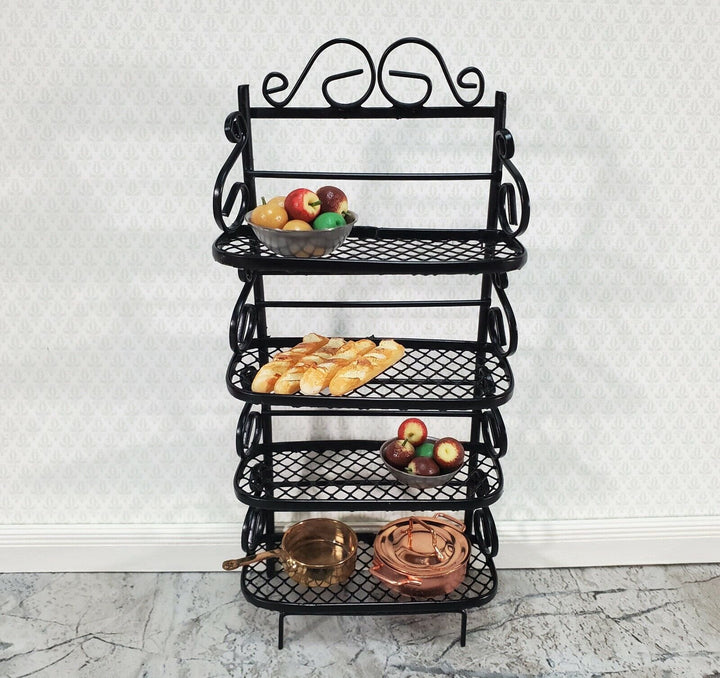 Dollhouse Baker's Rack with 4 Shelves Black Metal 1:12 Scale Miniature Kitchen