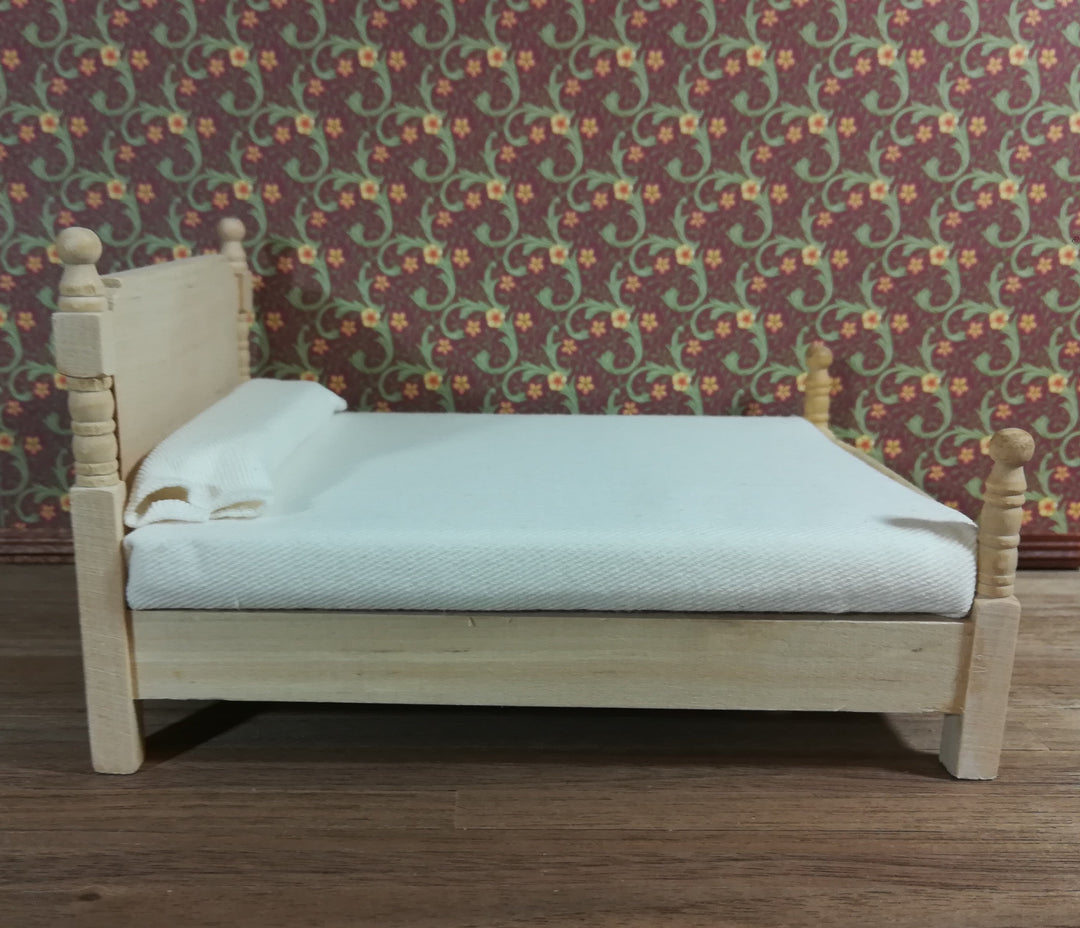 Dollhouse Double Bed Unvarnished Wood DIY Furniture 1:12 Scale Miniature